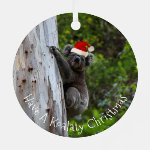 Koala Australia Koalaty Christmas Hat Funny Metal Tree Decoration
