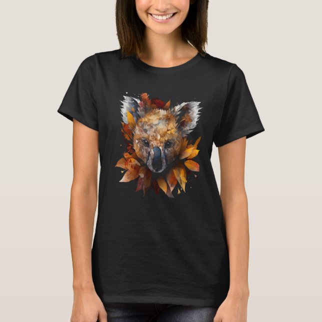 Koala Autumn Leaves Colourful Artwork  Animal Koal T-Shirt (Front)