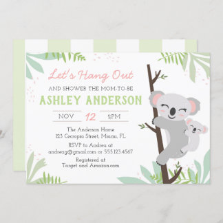 Koala Baby Girl Baby Shower Invitation