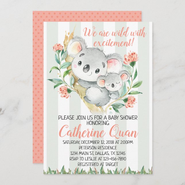 Koala Baby Shower Invitation Invite (Front/Back)