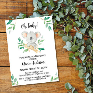 Koala Baby Shower Invitation, Watercolor Koala Invitation