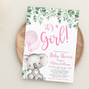 Koala Balloons Eucalyptus Girl Baby Shower Invitation