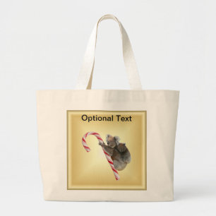 Koala Bear and Joey Cub Candy Cane Large Tote Bag