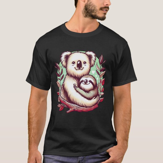 Koala Bear and Sloth Hugging Animals Lovers Funny  T-Shirt (Front)