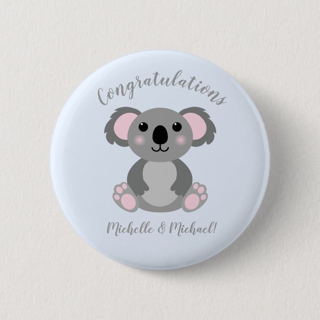 Koala Bear Baby Shower Blue Boy 6 Cm Round Badge (Front)