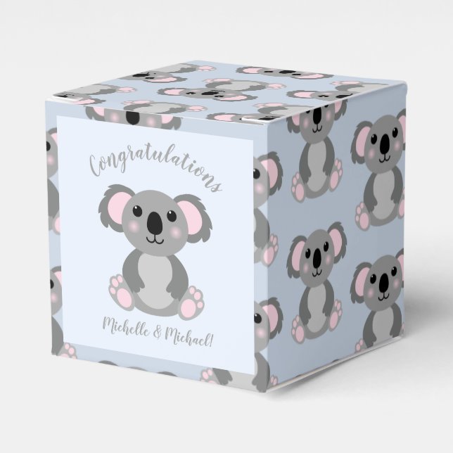 Koala Bear Baby Shower Blue Favour Box (Front Side)
