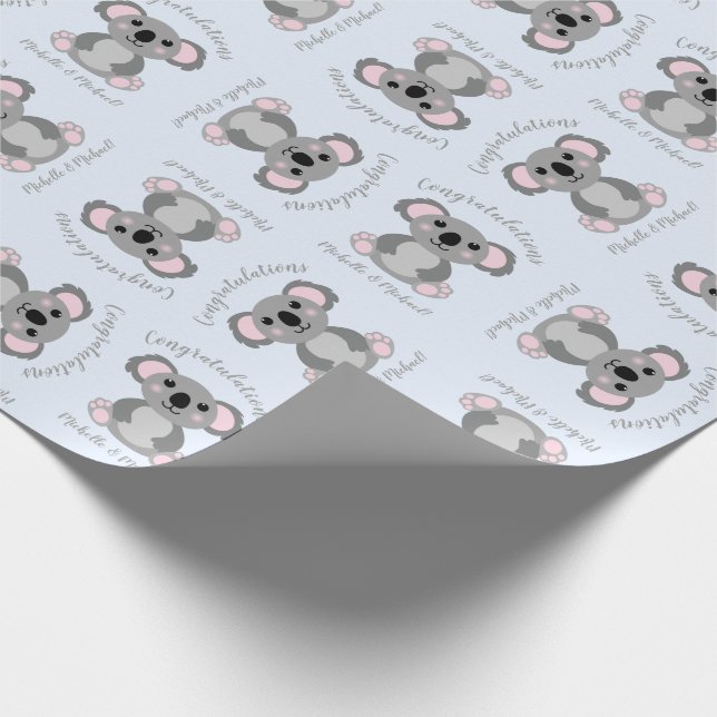 Koala Bear Baby Shower Blue Wrapping Paper (Corner)