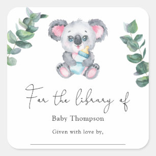 Koala Bear - Baby Shower bookplate Square Sticker