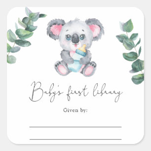 Koala Bear - Baby Shower bookplate Square Sticker