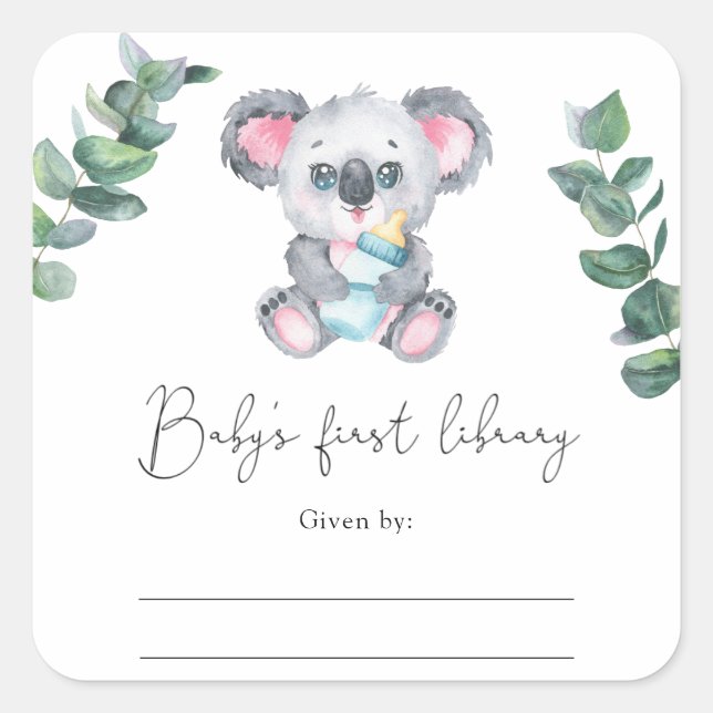 Koala Bear - Baby Shower bookplate Square Sticker (Front)