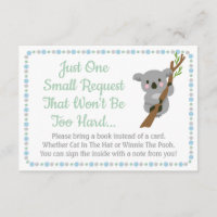 Koala Bear Baby Shower Bring A Book Card Blue Boy