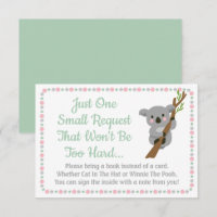 Koala Bear Baby Shower Bring A Book Card Pink Girl