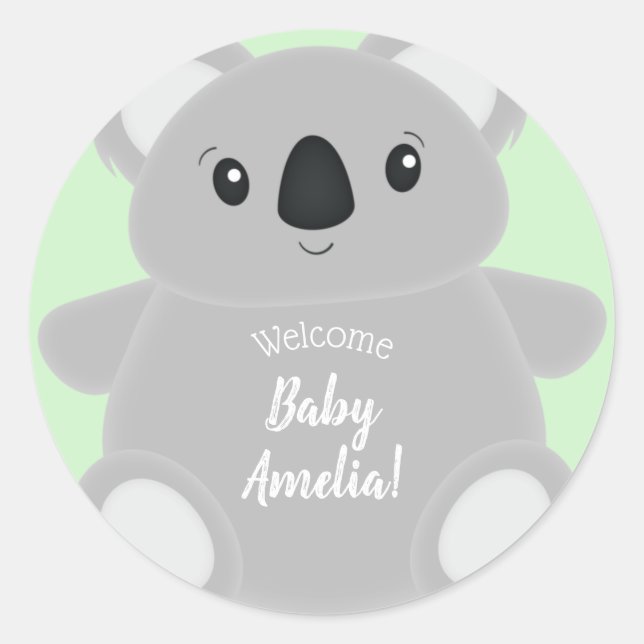 Koala Bear Baby Shower Classic Round Sticker (Front)