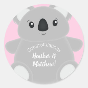 Koala Bear Baby Shower Girl Classic Round Sticker
