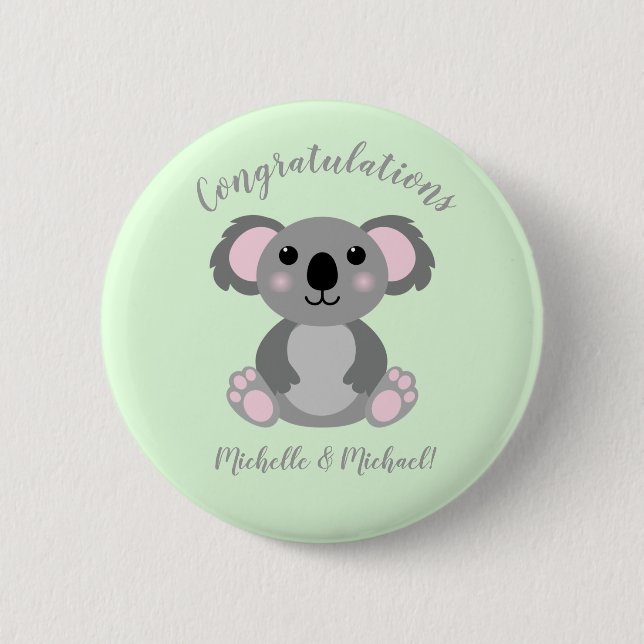 Koala Bear Baby Shower Green Gender Neutral 6 Cm Round Badge (Front)