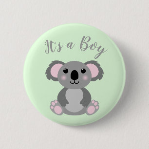 Koala Bear Baby Shower Green Gender Neutral 6 Cm Round Badge