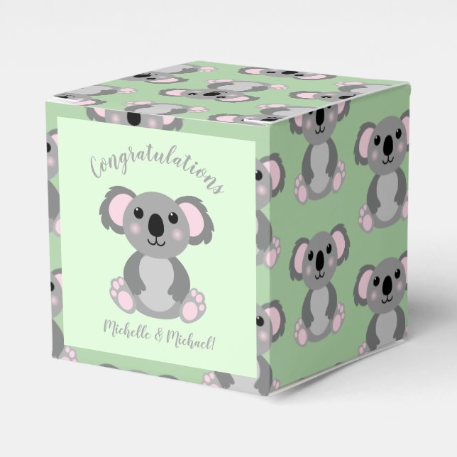 Koala Bear Baby Shower Green Gender Neutral Favour Box (Front Side)