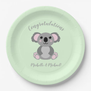 Koala Bear Baby Shower Green Gender Neutral Paper Plate