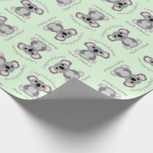 Koala Bear Baby Shower Green Gender Neutral Wrapping Paper