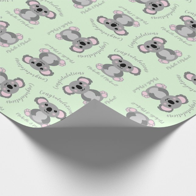 Koala Bear Baby Shower Green Gender Neutral Wrapping Paper (Corner)