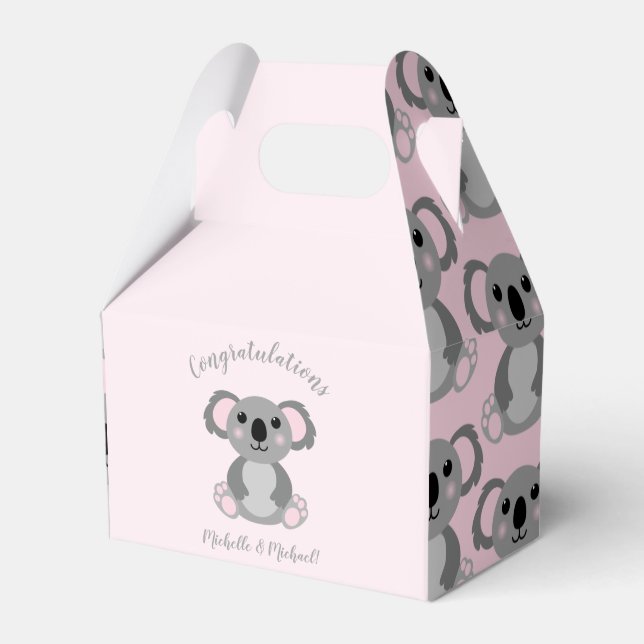 Koala Bear Baby Shower Pink Girl Favour Box (Front Side)