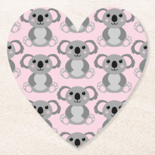 Koala Bear Baby Shower Pink Girl Paper Coaster
