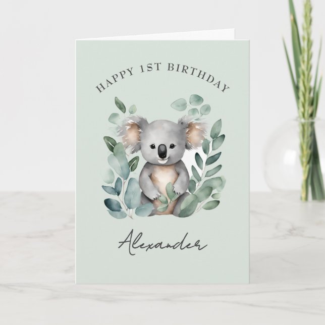 Koala Bear Boys 1st Birthday Party  Card (Front)