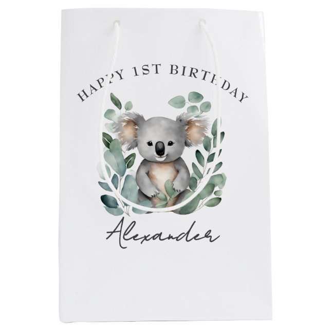 Koala Bear Boys 1st Birthday Party  Medium Gift Bag (Front)