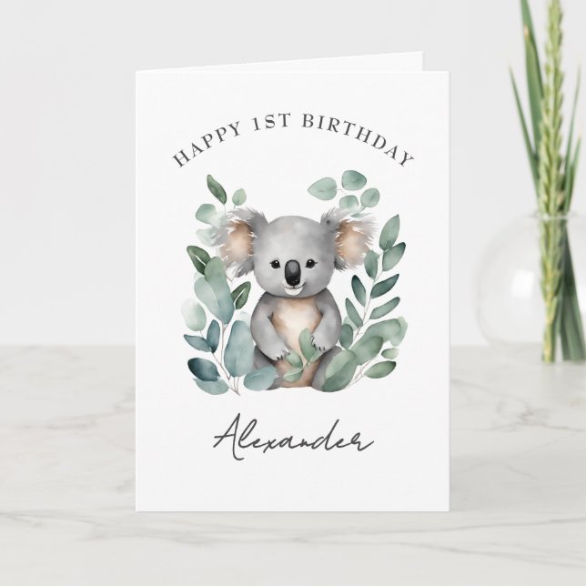 Koala Bear Boys 1st Birthday Party  Thank You Card (Front)