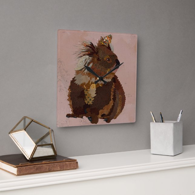 KOALA BEAR & BUTTERFLY SQUARE WALL CLOCK (Office)