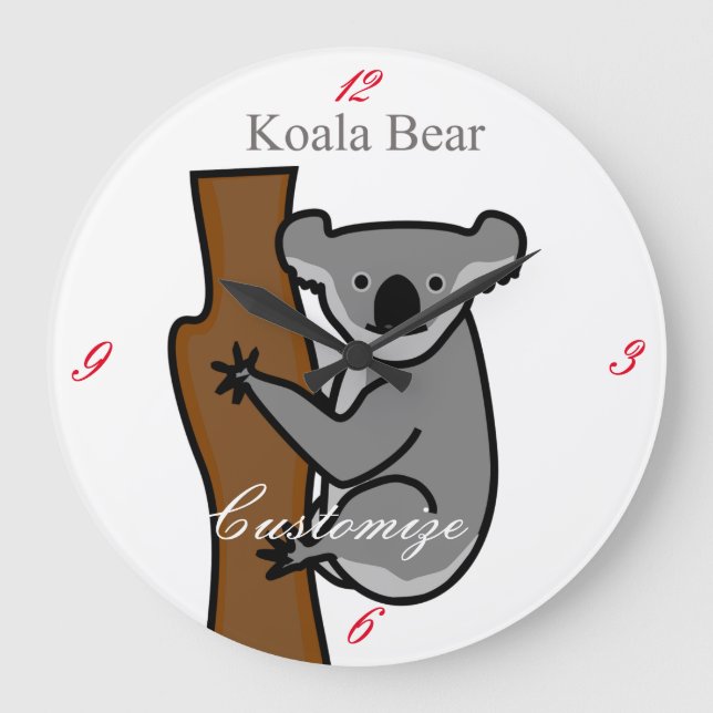 Koala Bear Climbing Tree Thunder_Cove Large Clock (Front)