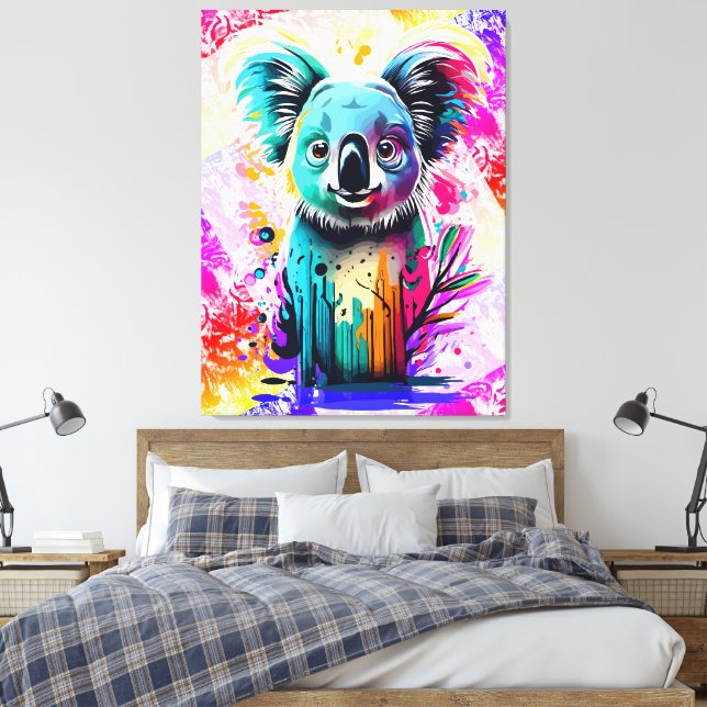 Koala Bear - Colourful Koala Bear Painting Canvas Print (Insitu(Bedroom))