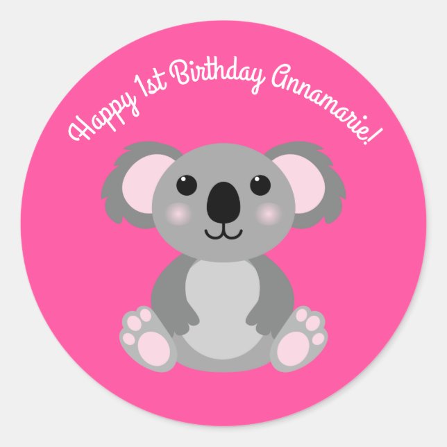 Koala Bear Cute Kid Birthday Party Classic Round Sticker (Front)