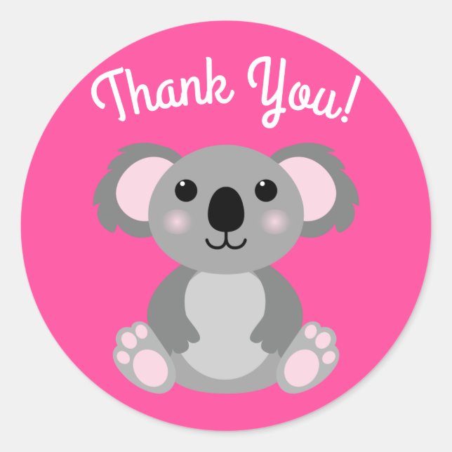 Koala Bear Cute Kid Birthday Party Thank You Classic Round Sticker (Front)