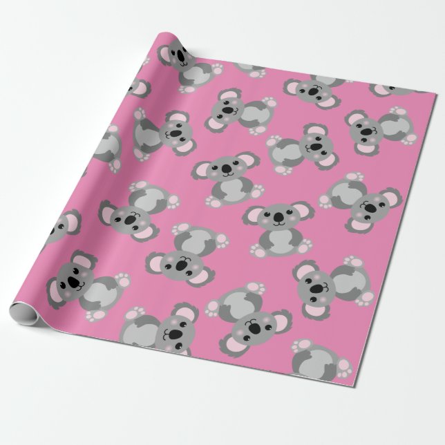 Koala Bear Cute Kid Birthday Party Wrapping Paper (Unrolled)