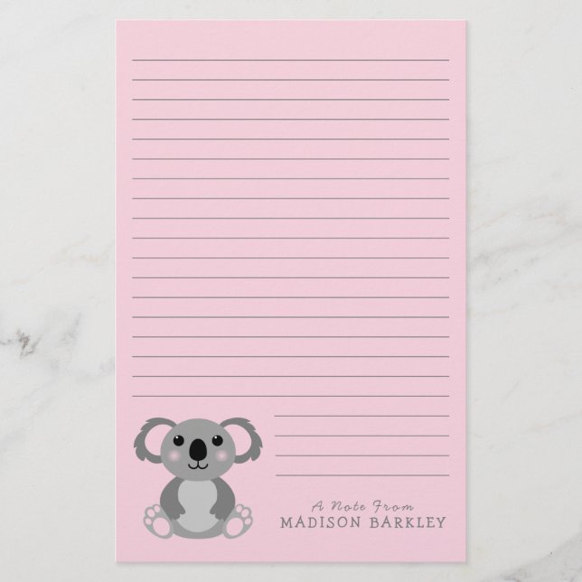 Koala Bear Cute Kid's Stationery (Front)