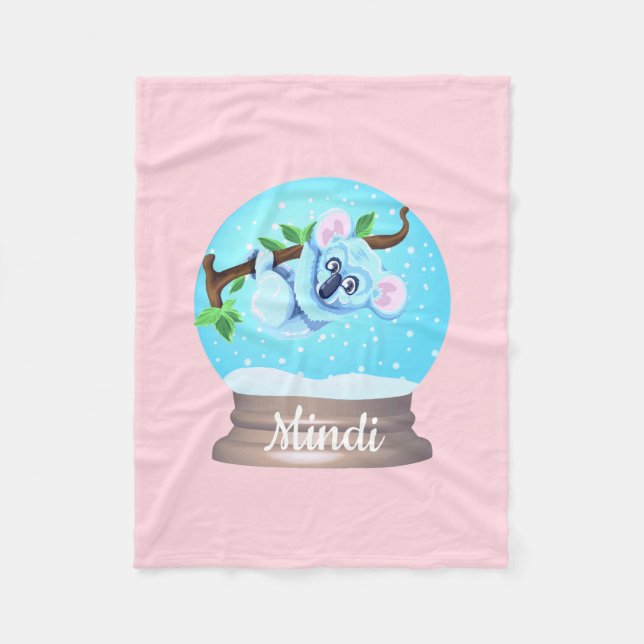 Koala bear cute snow globe pink blue fleece blanket (Front)