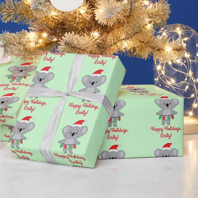 Koala Bear Decorating for Christmas Name Customise Wrapping Paper (Holidays)