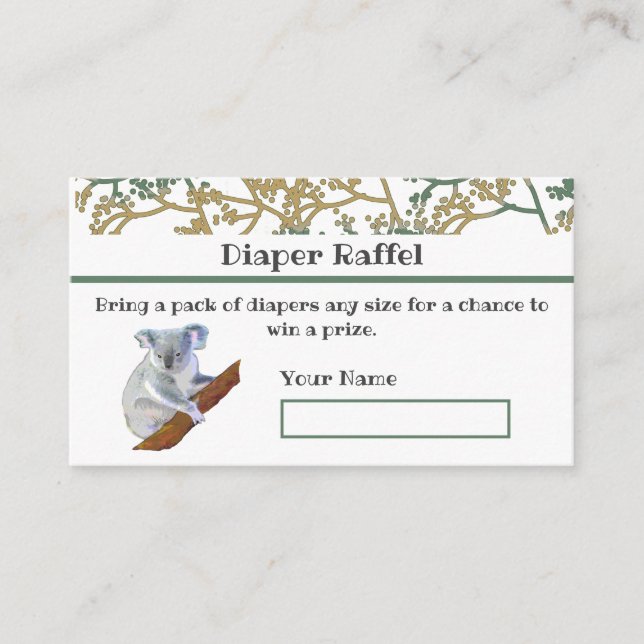 Koala Bear Foilage Raffle Design Enclosure Card (Front)