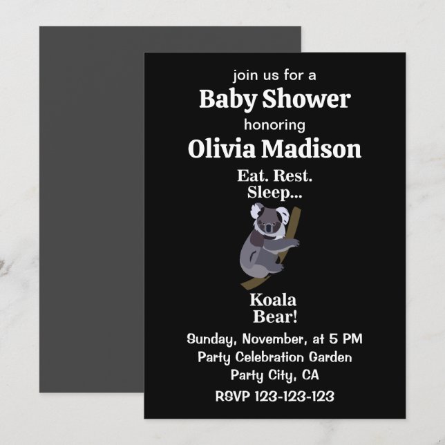 Koala Bear Funny Baby Shower Invitation (Front/Back)