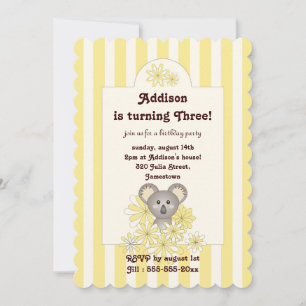 Koala Bear Gender Neutral Birthday Invitation
