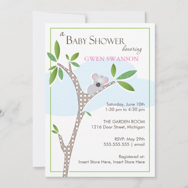 Koala Bear - Girl Baby Shower Invitation (Front)