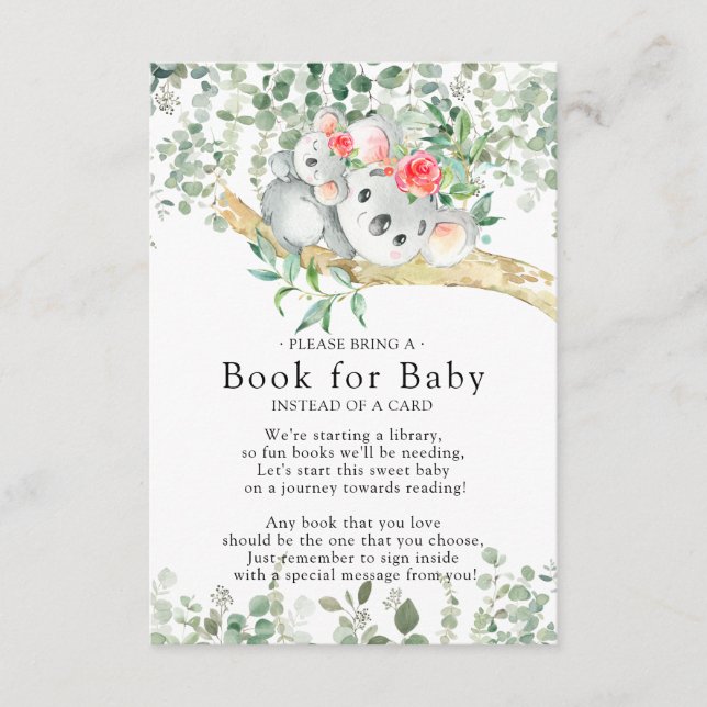 Koala Bear Girls Baby Shower Book for Baby Card (Front)
