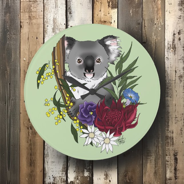 Koala Bear Green  Large Clock (Creator Uploaded)
