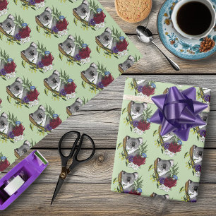 Koala Bear Green Wrapping Paper