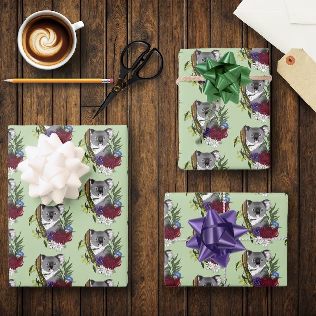 Koala Bear Green Wrapping Paper Sheet (Creator Uploaded)