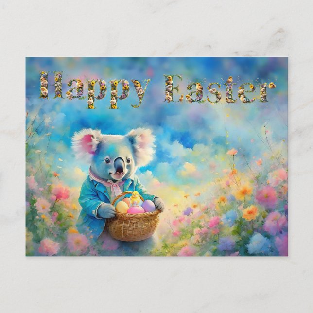 Koala bear holding a basket of Easter eggs Holiday Postcard (Front)