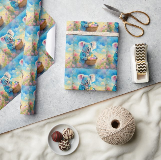 Koala bear holding a basket of Easter eggs Wrapping Paper (Crafts)