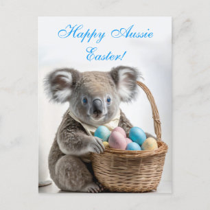 Koala bear holding a basket with Easter eggs Holiday Postcard