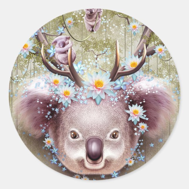 KOALA BEAR HORNS UP CLASSIC ROUND STICKER (Front)